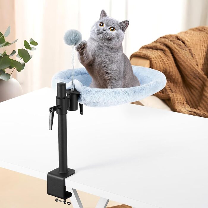 Крісло-гамак для кота Odoland - 360° обертання, регулювання висоти, м'яка лежанка для офісу, 2 знімні чохли, сірий колір