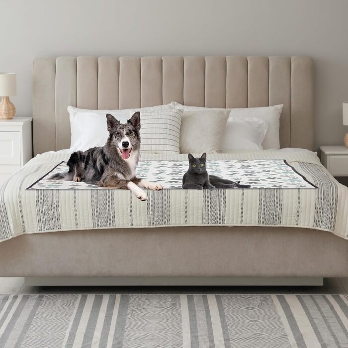 Килимок для тварин у приміщенні та на вулиці, 127 x 152,4 см, зручний, миючий, водовідштовхуючий, для пікніків та подорожей, синьо-сірий