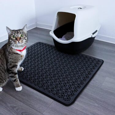 Килимок під лоток для котів, чорний 60x74 см, двошаровий, з EVA, водонепроникний, великий розмір