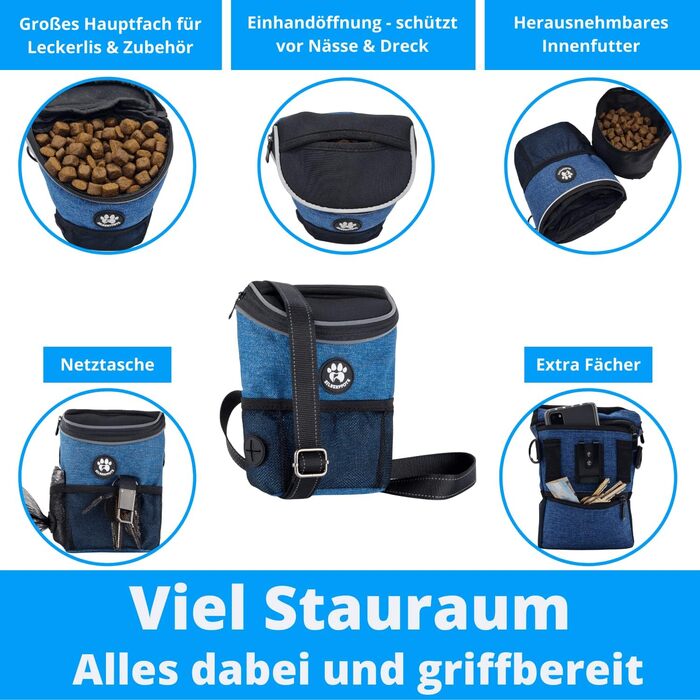 Пакет для ласощів Silberpfote® Premium для собак - ідеально для виховання цуценят та тренувань. Функціональний, практичний, з великим об'ємом та дозатором для відходів (блакитний)