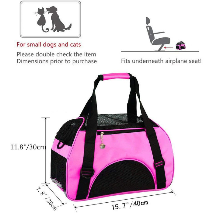 Транспортна сумка для котів та собак ZaneSun, м'які стінки, складна, підходить для перевезень авіакомпаніями, рожева