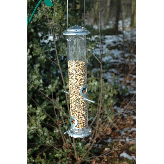 Годівниця для птахів Dobar® 10041 з нержавіючої сталі - годівниця для диких птахів, годівник з сіткою для горіхів - годівник зі сталі для саду/тераси/балкону - Ø 14 см x 26 см - Сріблястий 1 шт. (1 шт. в упаковці) Розмір M для горіхів (1 шт. (1 шт. в упак