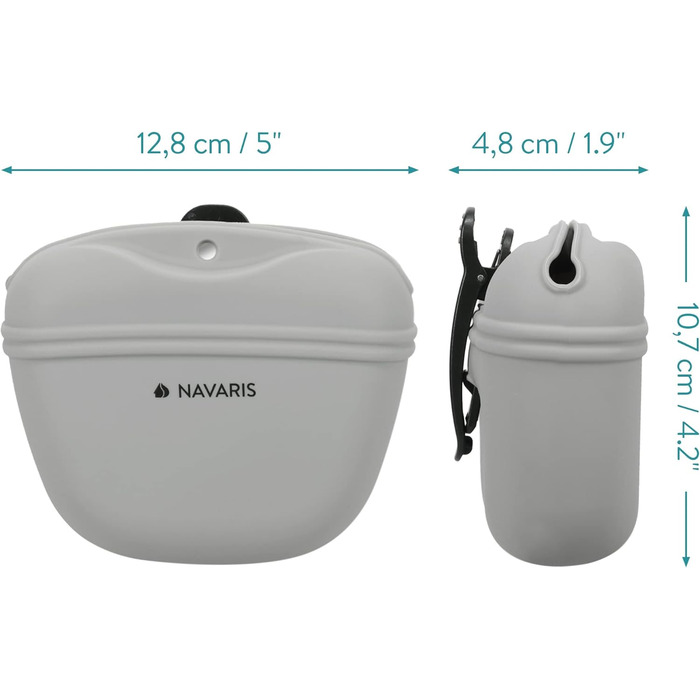 Набір з 2 Silikon Futterbeutel Navaris для собак - 2шт. Сумки для ласощів, корму, води з кліпсою та магнітом - сірий & темно-синій (сірий & фіолетовий)