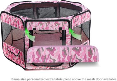 Портативний вольєр для домашніх тварин Pawer, 114x61 см, 8 панелей, рожевий камуфляж, 600D Oxford, для котів/собак/цуценят