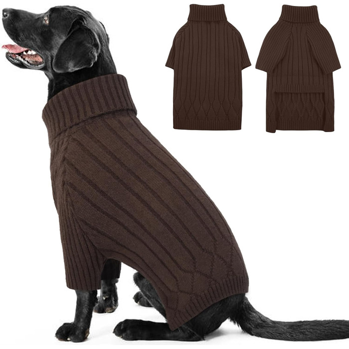 Теплий зимовий/осінній пуловер для собак великих порід, з коміром-стійкою, коричневого кольору, розмір XXXXX-Large