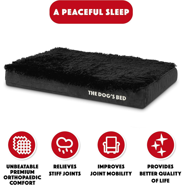 Ортопедичне ліжко для собак з Memory Foam, чорне штучне хутро, середнього розміру, вологостійке, знімні чохли