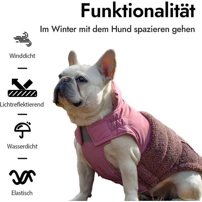 Зимовий теплий жилет для собак, фліс, зручний, регульований, водо- та вітронепроникний, з шлейкою, для маленьких/середніх собак (Рожевий, XL(Обхват грудей 42см))