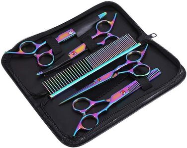 Набір професійних ножиць Yosoo для грумінгу собак та котів: 2 вигнуті ножиці, ножиці для розрідження, гребінець та коробка для зберігання