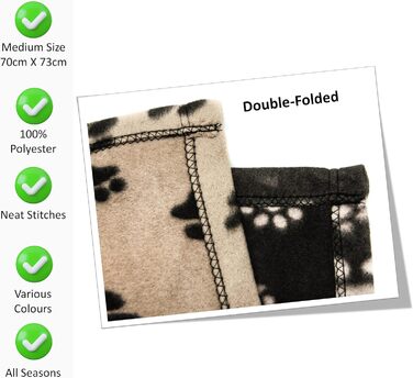 М'яка тепла флісова ковдра з відбитками лап для котів, цуценят та собак, пральна, для подорожей (Бежева, 70 x 73 см, 1 шт.)