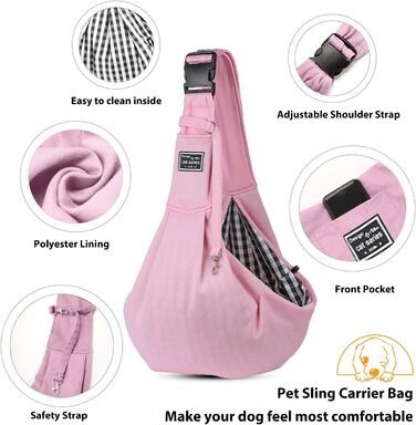 PETCUTE Сумка-переноска для собак до 7.5 кг, рожева, з регульованим ременем та передньою кишенею
