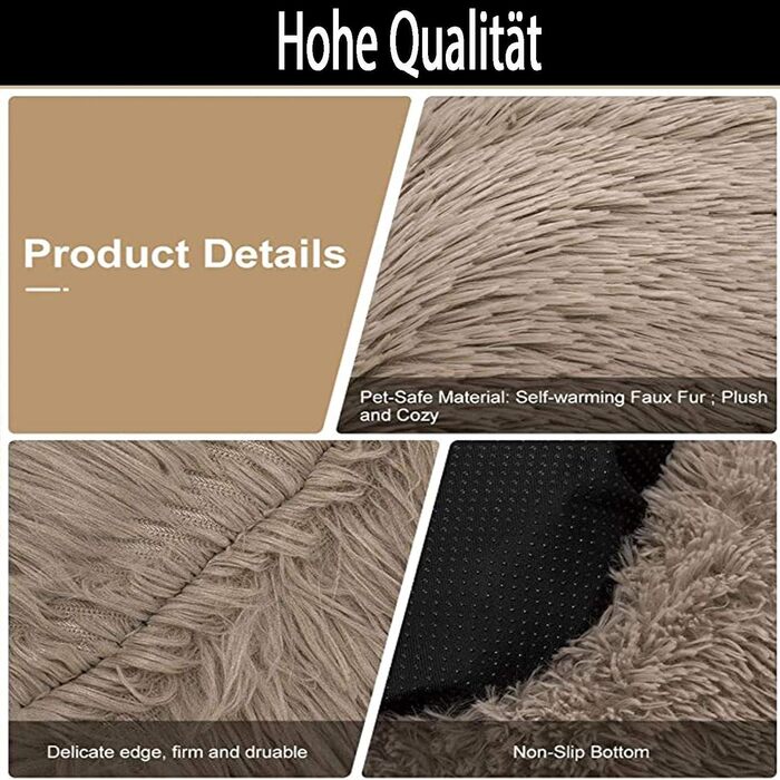 Ортопедичне ліжко для собак XL: кругла м'яка кушетка для великих та середніх собак. Зручне собаче ліжко з Memory Foam, антистрес, коричневе.