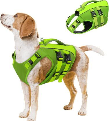 Жилет рятувальний для собак Queenmore, великий, зелений, з ручкою, для дайвінгу, каякінгу, серфінгу