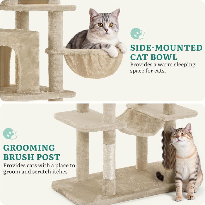 Драбина для котів YITAHOME - кігтеточка, будиночок, велика платформа, товсті стовпи (11 см), м'яке ліжко, 50 x 50 x 157 см (Бежевий)