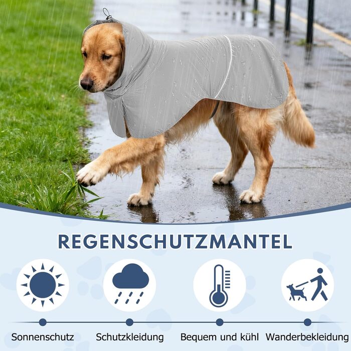 Водонепроникний дощовик для собак з світловідбиваючими смугами та отвором для повідка - дихаюча куртка для собак всіх розмірів, вітронепроникний та регульований (Сірий, L)