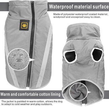 Водонепроникні куртки для собак, зимові теплі одяг для тварин, куртки для собак, одяг для собак, світловідбиваючий одяг, жилет для цуценят з шлейкою, отвір для маленьких, середніх та великих собак (Сірий, 2XL)