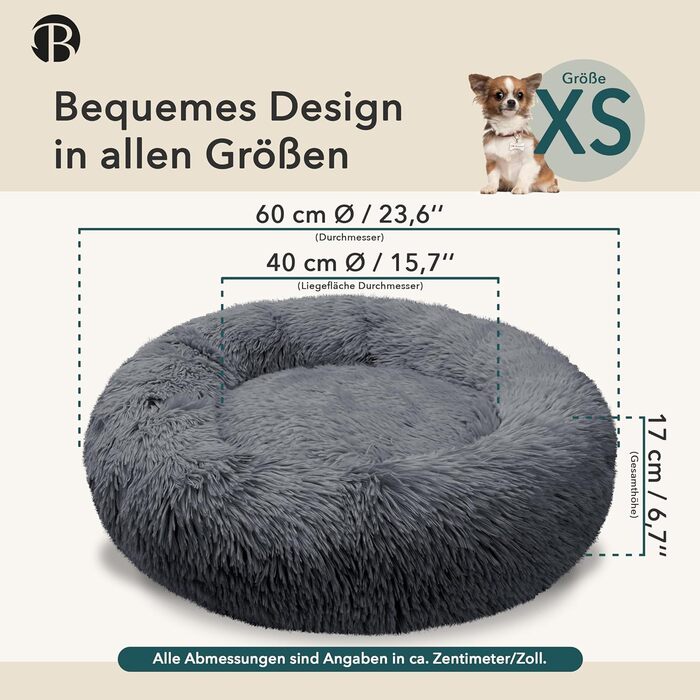 Ортопедичне ліжко для собак та котів, 60 см, кругла подушка Donut, Memory Foam, зручне м'яке ліжко для тварин, темно-сірий колір, розмір XS-60 см