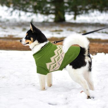 Теплий пуловер для собак Queenmore, для маленьких порід (Даксель, Французький бульдог), в'язаний, флісовий, зелений, XS