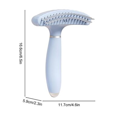 Бурштук для собак, гребінець для догляду за шерстю, дворядний, з неслизькою ручкою для видалення ковтунів. Білий (блакитний)