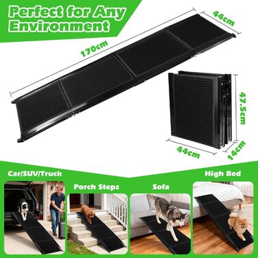 Nobleza Рампа для собак, розкладна, 170 см, антиковзаюча поверхня, для SUV, позашляховиків, вантажівок та сходів, стабільна, для великих та середніх собак до 110 кг