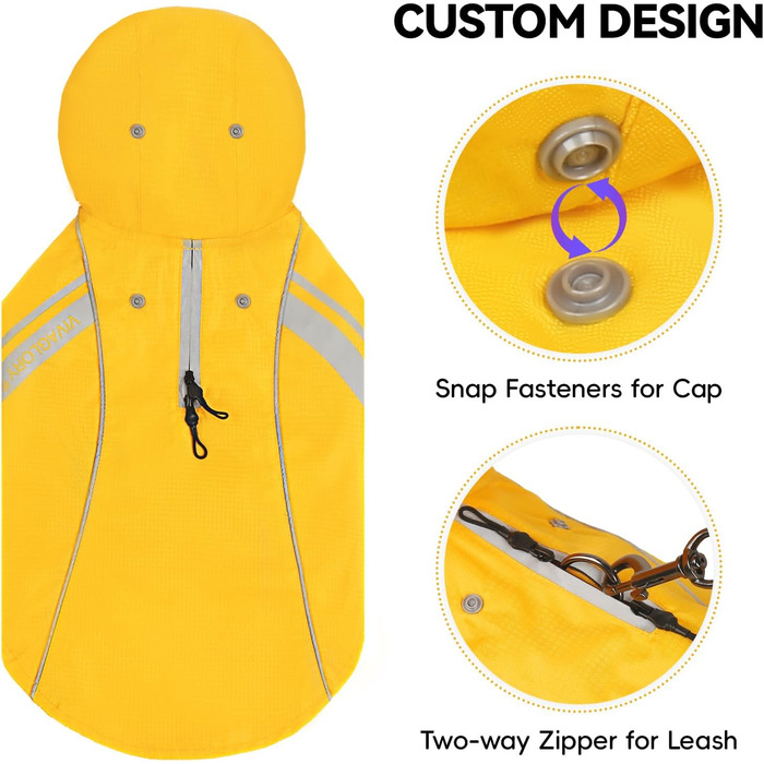 Жовтий дощовик для собак VIVAGLORY, XS-L, водонепроникний, з підкладкою, для зими, з відбиваючими елементами
