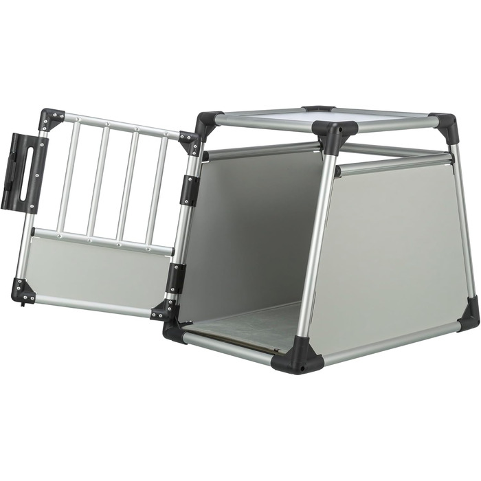 Тріксі переносна клітка для собак, алюміній, срібна, розмір S (48x57x59 см) / L (78x55x62 см), стабільна, тиха, з безпечним замком та неслизьким килимком