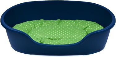 Корзина для собак Adena 92 x 61 см, блакитна + подушка з принтами крапок, зелена, розмір L 92 x 61 x 26 см