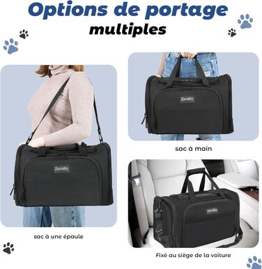 Транспортна сумка для котів та собак, переноска, дихаюча та легка, переноска для котів з регульованим плечовим ременем, знімна подушка (Чорний, XL)