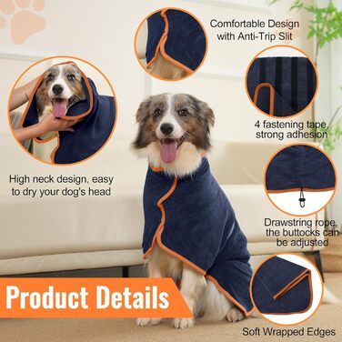 Рушник для собак Hezzuv: ультрапоглинаючий, з мікрофібри, для сушіння після снігу, м'який, двошаровий, для цуценят та дорослих, синій (S)