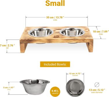 Диспенсер для корму для собак та котів RF-Deer з дерева з 2 нержавіюними мисками, піднятий годівниця для собак, годівниця для котів, миска для собак, бар для собак, годівниця для котів, легко мити, 48x26x13 см, великий (малий)