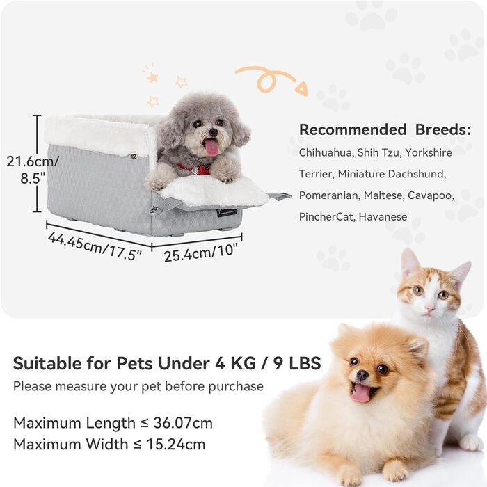 PETSFIT Автокрісло для собак у середню консоль авто, сіре та біле, до 4 кг