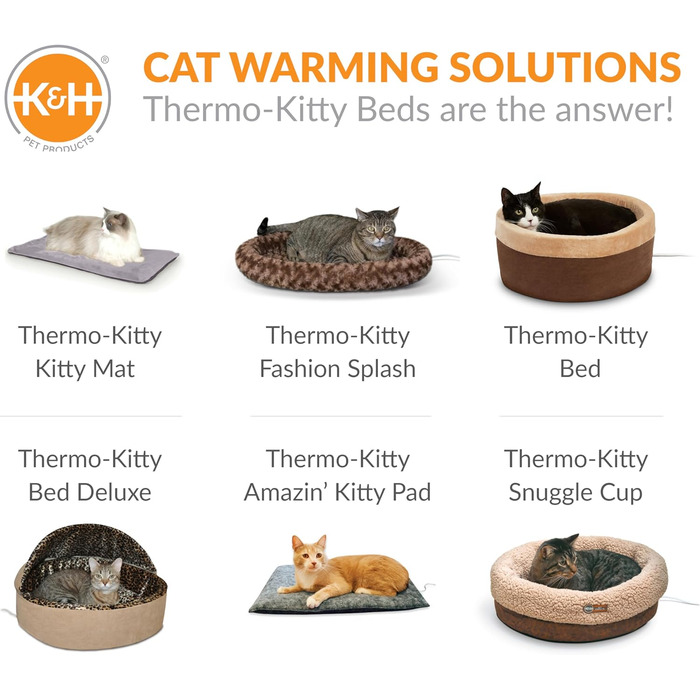 K&H Thermo-Kitty — підігрівальне ліжко для котів, маленьке, 40,6 см, мокко/світло-коричневе, електричне, затишне спальне місце для домашніх тварин
