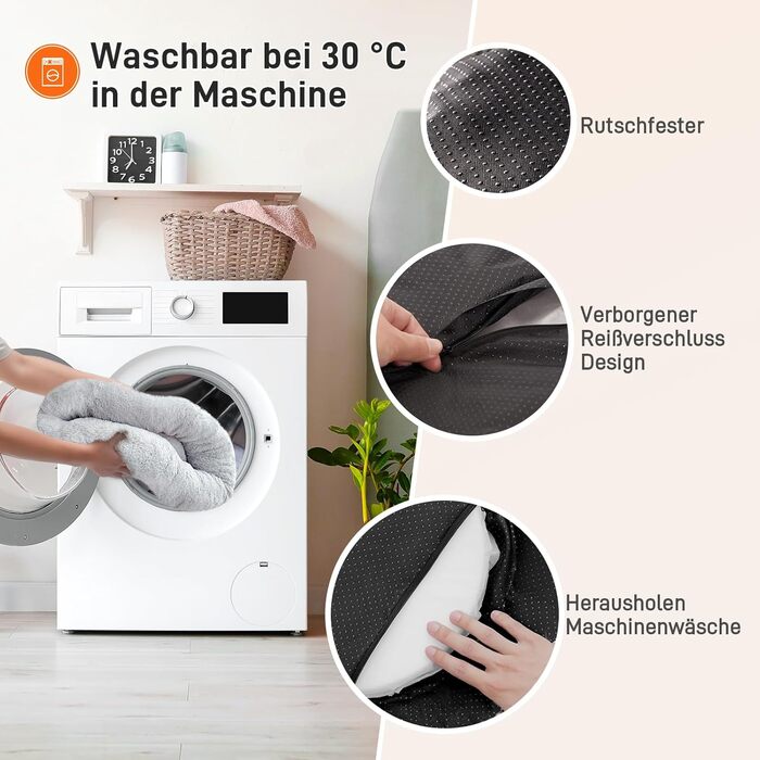 Кругле ліжко для собак O·Lankeji з плюшевого хутра, знімний кошик, для котів та собак, неслизьке дно, для маленьких, середніх та великих собак, сірий колір, M-діаметр 60 см