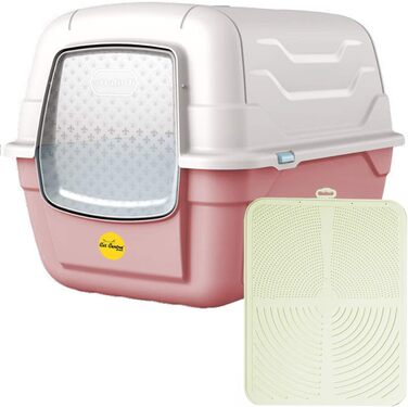 Лотку для котів з кришкою, з дверцятами та фільтром, 52x40x40 см, рожевий + кремовий матовий