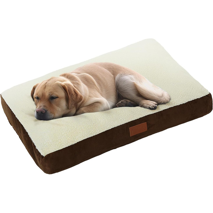 Ліжко для собак Ellie-Bo XXL 117x75x10 см, м'яке, пране, штучний велюр і овчина, наповнювач поліестер, для клітки 122 см, коричнево-біле