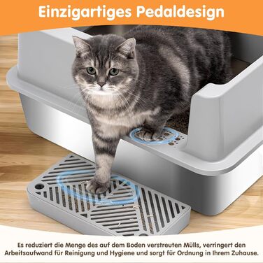 Великий котячий туалет LeadGoods з нержавіючої сталі, XXL, 60×40×29 см, з високими бортами, антипригарний, проти протікань, легкий у догляді