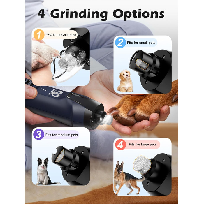 Електричний тример для собак Casfuy - 6 насадок, потужний, тихий, з LED-підсвіткою та збирачем пилу, 4.8V, для великих собак, блакитний