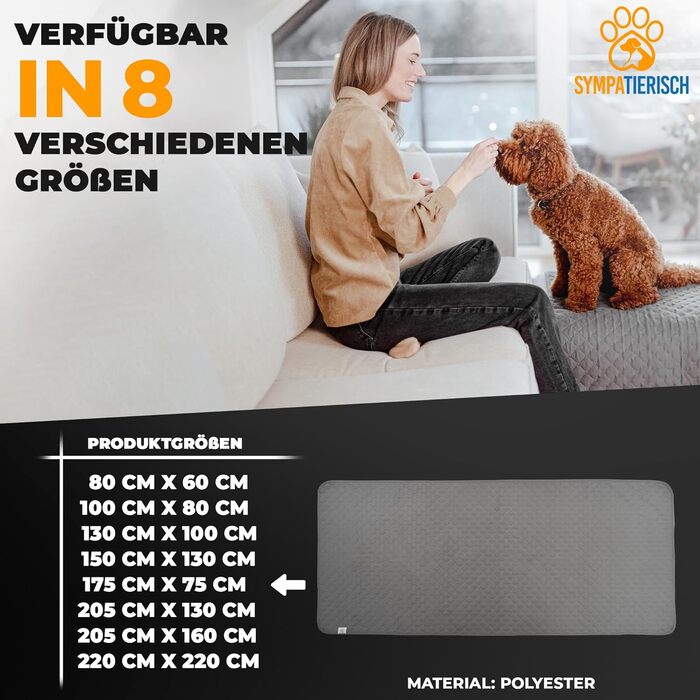 Водонепроникний килимок для собак - міцний захист дивану - великий килимок з неслизьким покриттям для собак та котів - придатний для прання в пральній машині - 175 x 75 см - сірий