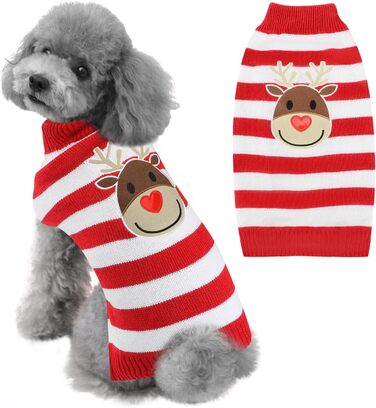 Пуловер для собак SlowTon на Різдво з оленем - теплий зимовий костюм для маленьких та середніх собак, червоно-білий XL