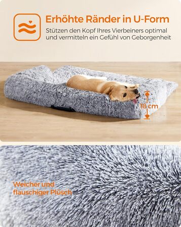 Лежак для собак Feandrea FluffyHug XXL, плюшевий софа-матрац 122×95×18 см, омбре-сірий, захист для меблів, подушка для великих собак