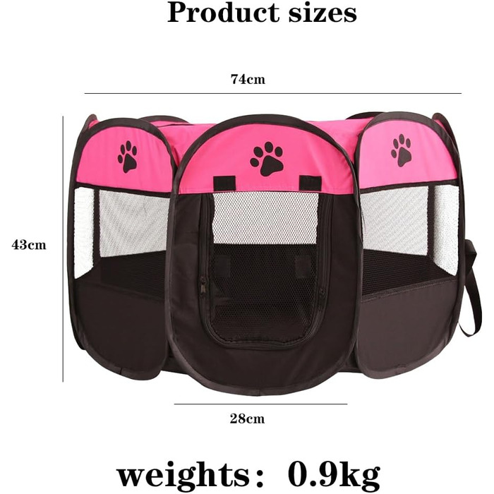 Клітка-забіг для собак і цуценят, складана, 73x73x43 см (рожевий+чорний)