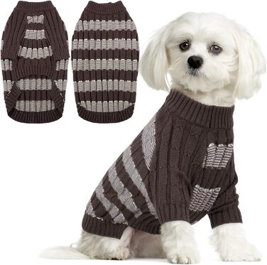 Теплий в'язаний пуловер для собак маленьких порід з отвором для повідка - коричневий, для Ши-тцу, Мопса, з пітонами