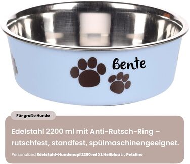 Миска для собак з нержавіючої сталі Petslino Hellblau XL, 2200 мл, з гравіюванням, антиковзаюча, для великих собак