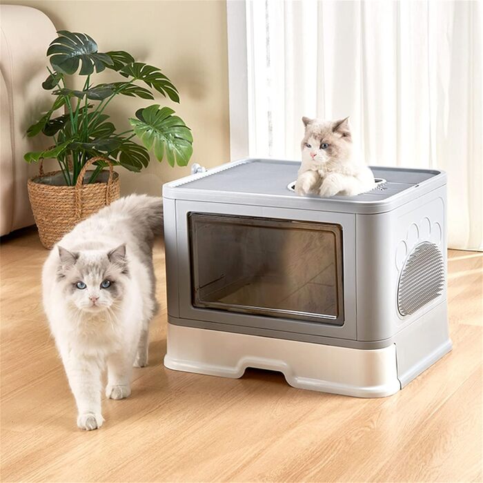 Домашній туалет для котів Homewell з кришкою та лопаткою, сучасний котячий лоток-комод, багатофункціональний аксесуар для котів, 51x40x37 см, сірий, Модель 1