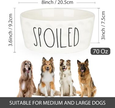 Керамічна миска для собак WoofinPets 250 мл, 25,4 см, велика, міцна, нековзна, для середніх і великих собак, підходить для мікрохвильової печі та посудомийки, біла