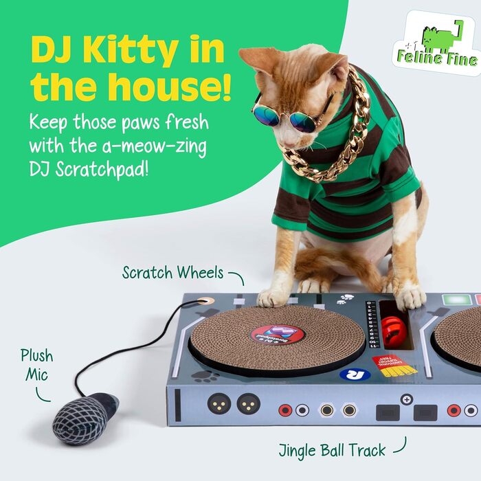 Інтерактивний DJ скретчпад для котів, іграшка з котячим деревом, 2 картонні колеса для дряпання, пластиковий м'яч із дзвіночком