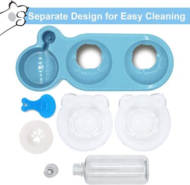 Набір мисок для котів та собак 2-в-1 з диспенсером води, антиковзаючою підкладкою та лопаткою (блакитний)