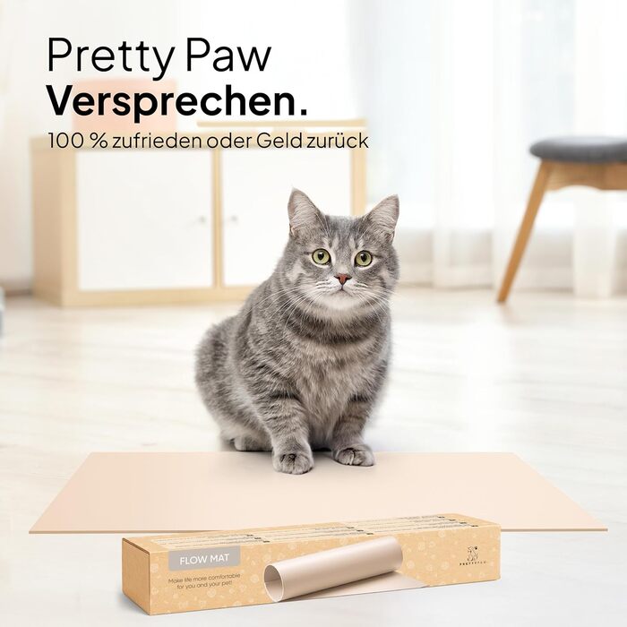 Підкладка під миску для кота Pretty PAW® 60x40 см - аксесуар для фонтану та миски Pretty Paw | нековзна та водонепроникна, захист підлоги (Бежевий, широка)