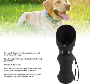Складана пляшка для води для собак, силіконовий напійник для тварин, диспенсер для води для цуценят, дорожній напійник для собак, для прогулянок та походів (чорний)