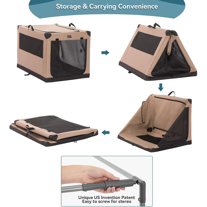 Транспортна переноска для собак Petsfit XL, складана, для дому, велика, середнього та малого розміру, з регульованим чохлом, легка у зберіганні, бежева