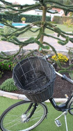 Корзина для велосипеда Marcus Hundefahrradkorb для руля з ротангу з металевою сіткою та подушкою, чорна, для собак, велосипедна корзина, корзина для тварин, натуральна (без подушки)
